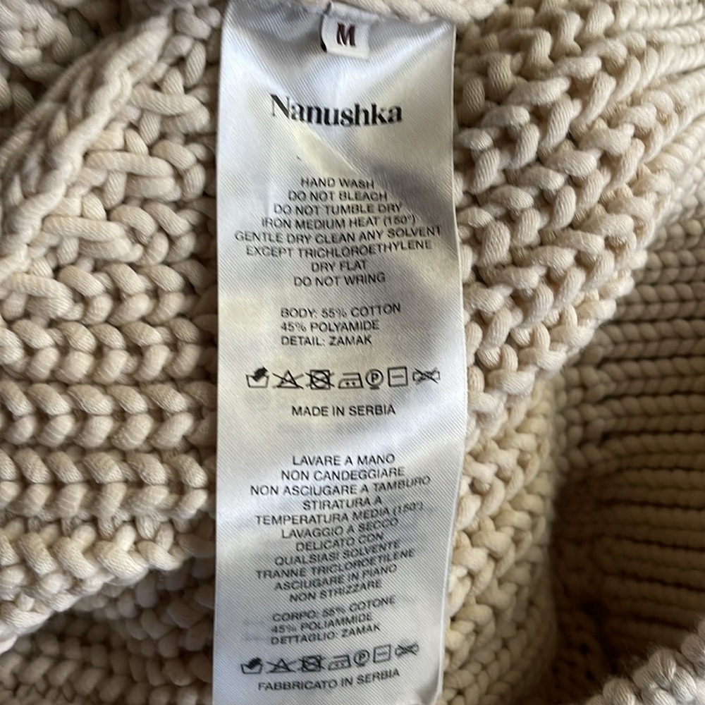 NANUSHKA Cotton Half Zip Chunky Cable Knit Ribbed Oversized Crop Sweater M - Picture 12 of 16